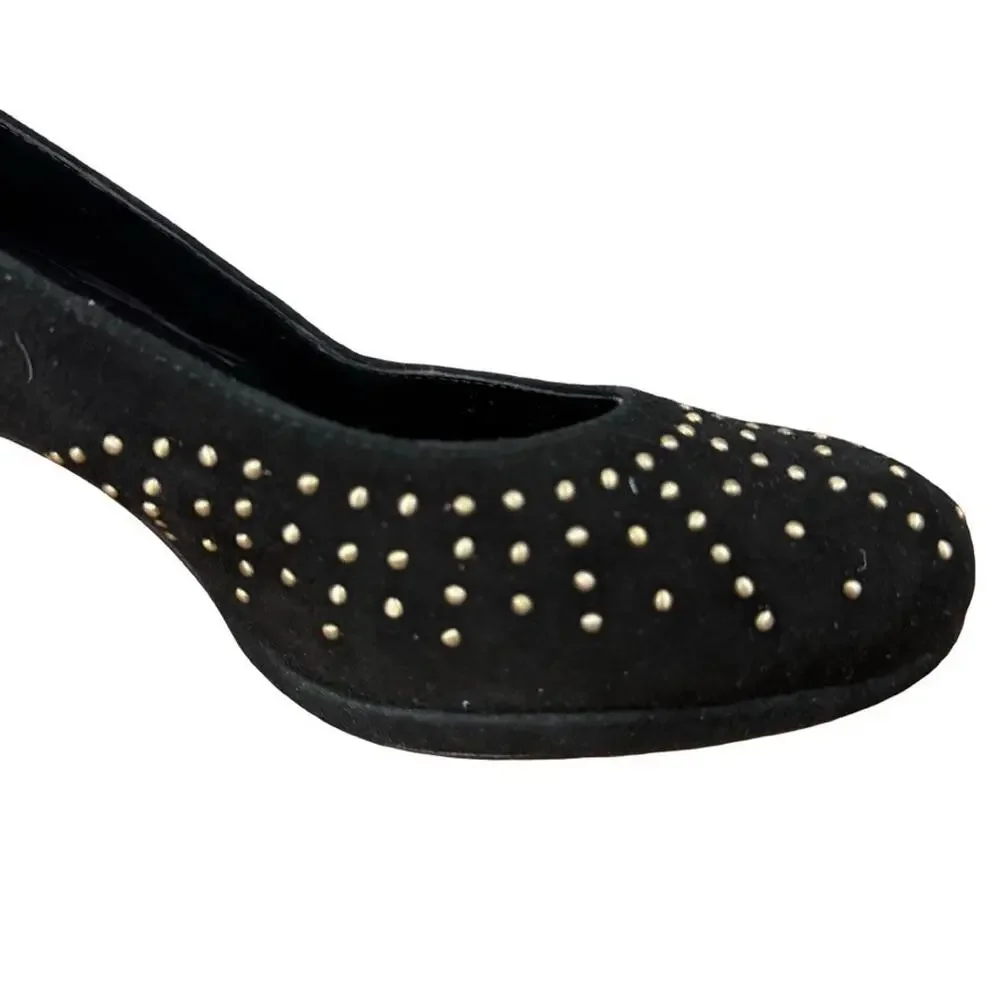 Vaneli Van Eli Womens Studded Black Suede Pumps Leather Slip On Shoes sz 8 W
